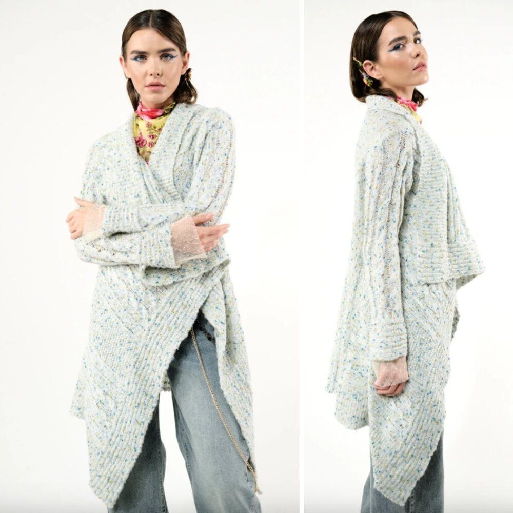 Aratta Silent Journey M Fontvielle Shawl Sweater Open Front Draped Cardigan Lace